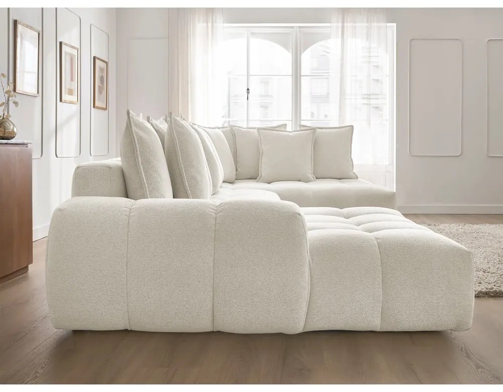 Biela ženilková rozkladacia/s úložným priestorom rohová pohovka (pravý roh/do tvaru "U") Everest – Bobochic Paris