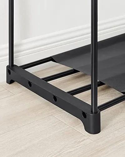 Otvorená šatníková skriňa, 3 závesné tyče, 3 police, 182x138x43cm, čierna