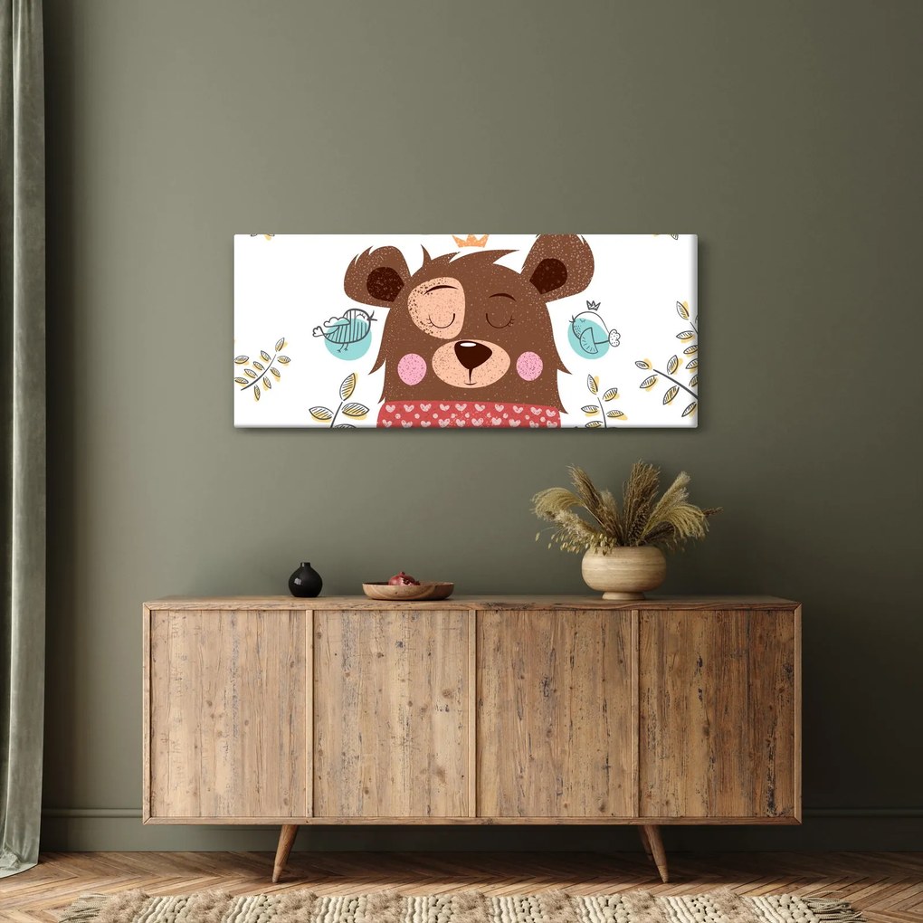 Obraz - Medvedík s vtáčikmi (120x50 cm)