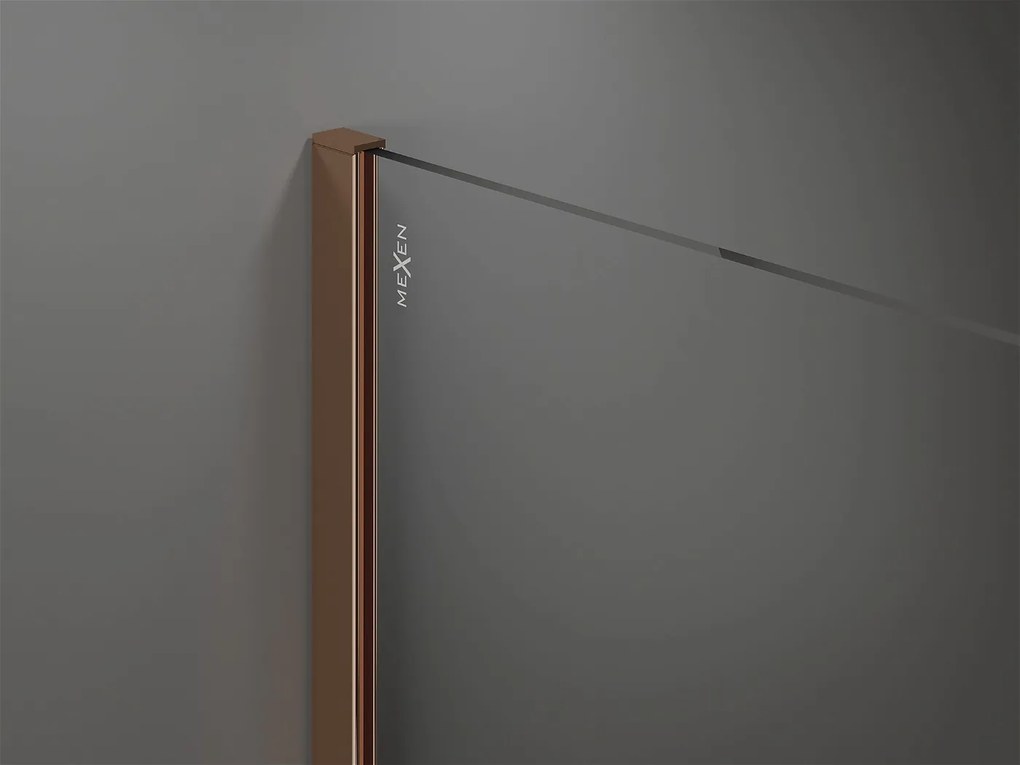 Mexen Kioto, sprchová zástena 80x200 cm, 8mm číre sklo s čiernym vzorom, profil ružové zlato, 800-080-101-60-77