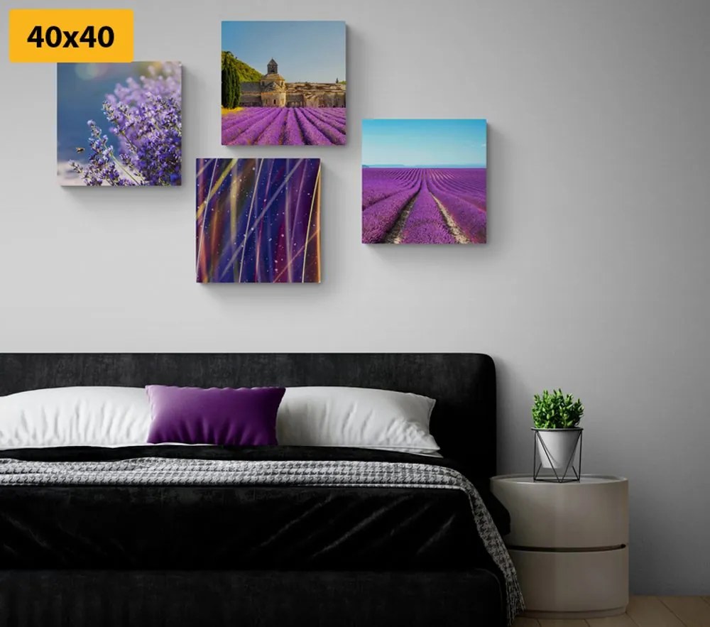Set obrazov levanduľové pole s abstrakciou Varianta: 4x 40x40