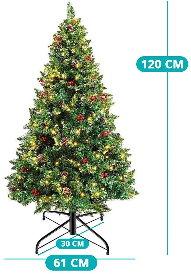 Vianočný stromček s LED diódami, rôzne typy, teplá biela, 100 LED- ov, 120 cm
