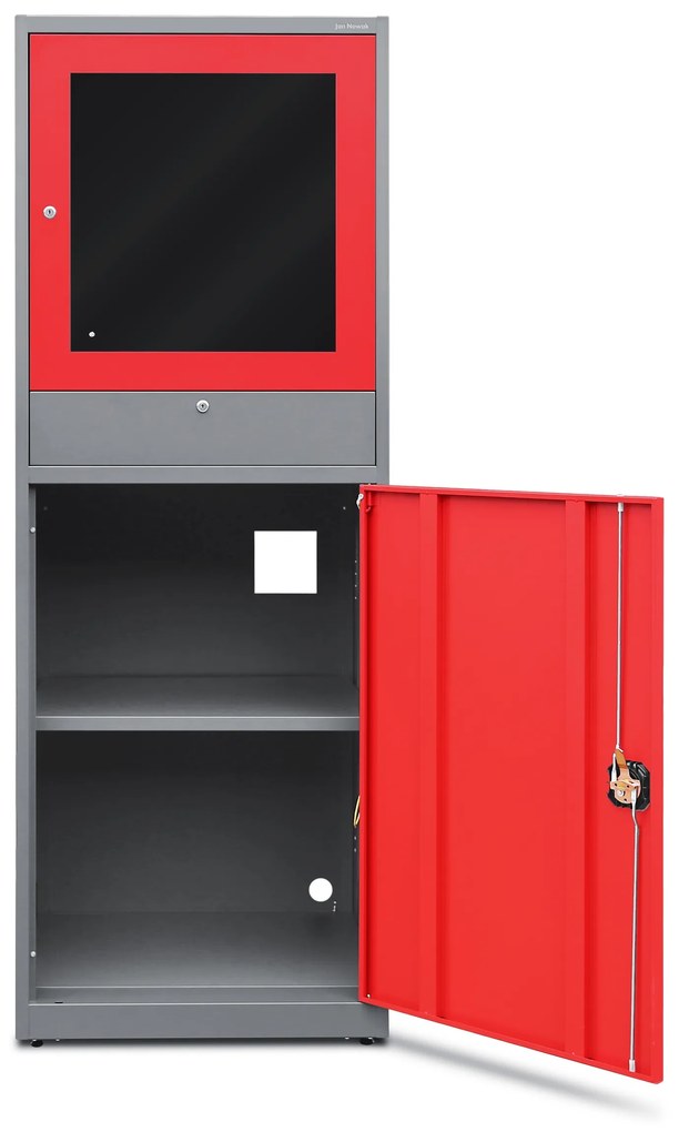 Priemyselná stacionárna počítačová skrinka STEVE, 640 x 1750 x 630 mm, antracitovo červená