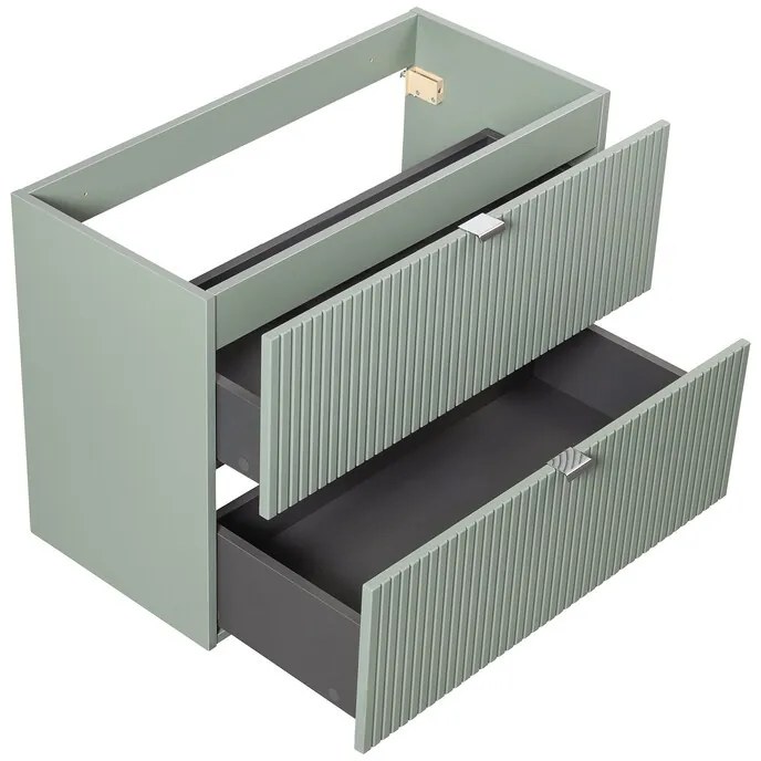 Závesná skrinka Line Reed Green s doskou a umývadlom 100 cm zelená/dub evoke