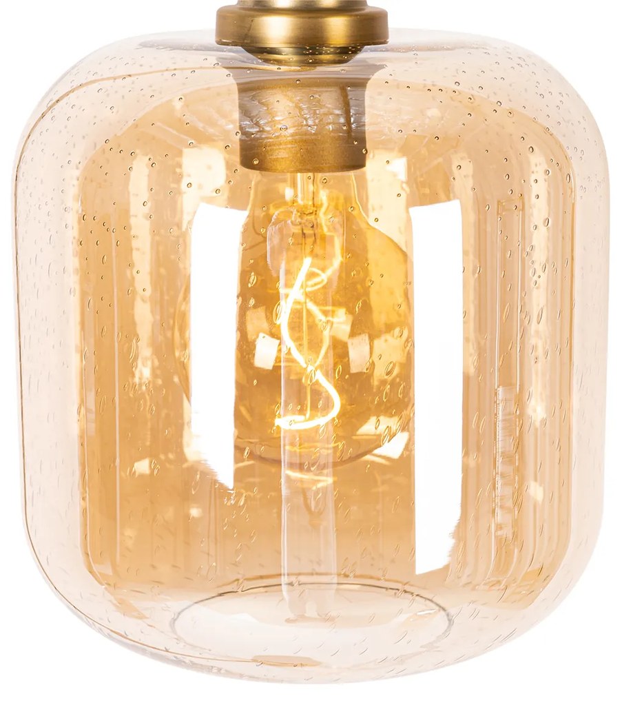 Inteligentná stojaca lampa čierna s mosadzou a jantárovým sklom vrátane WiFi G95 - Zuzanna