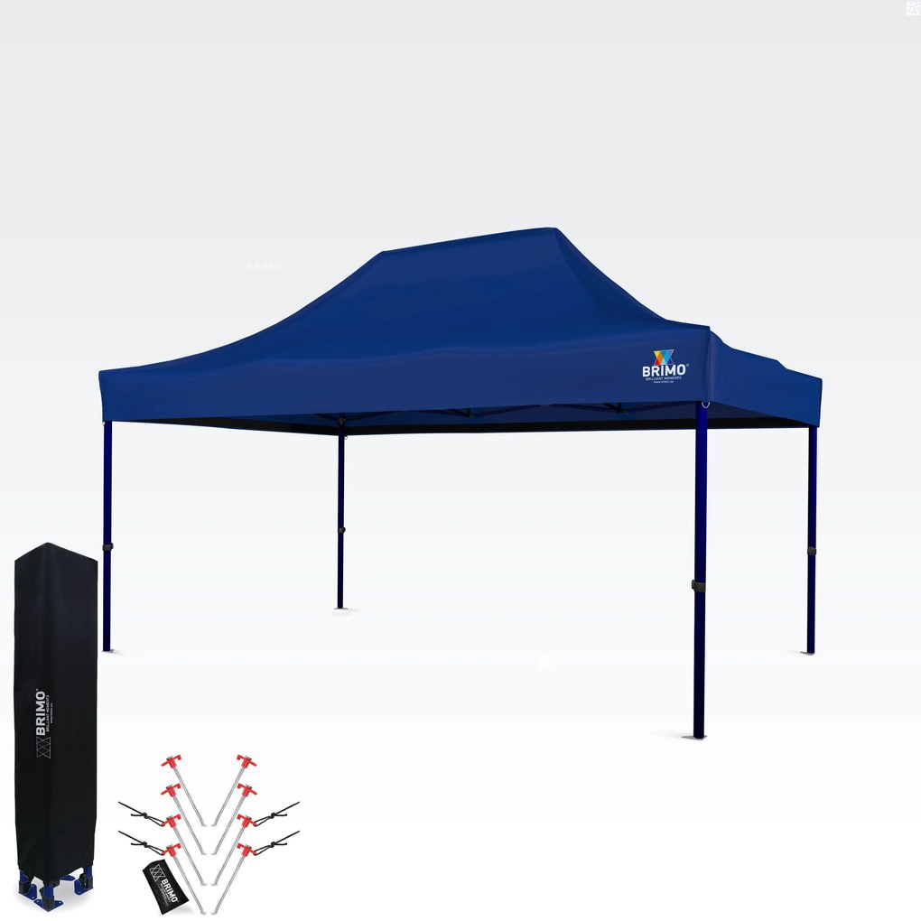 BRIMO Výstavný stan 3x4,5 m (45 mm oceľ) | Rýchla montáž, dlhá životnosť - bez 3 stien - Modrá 30