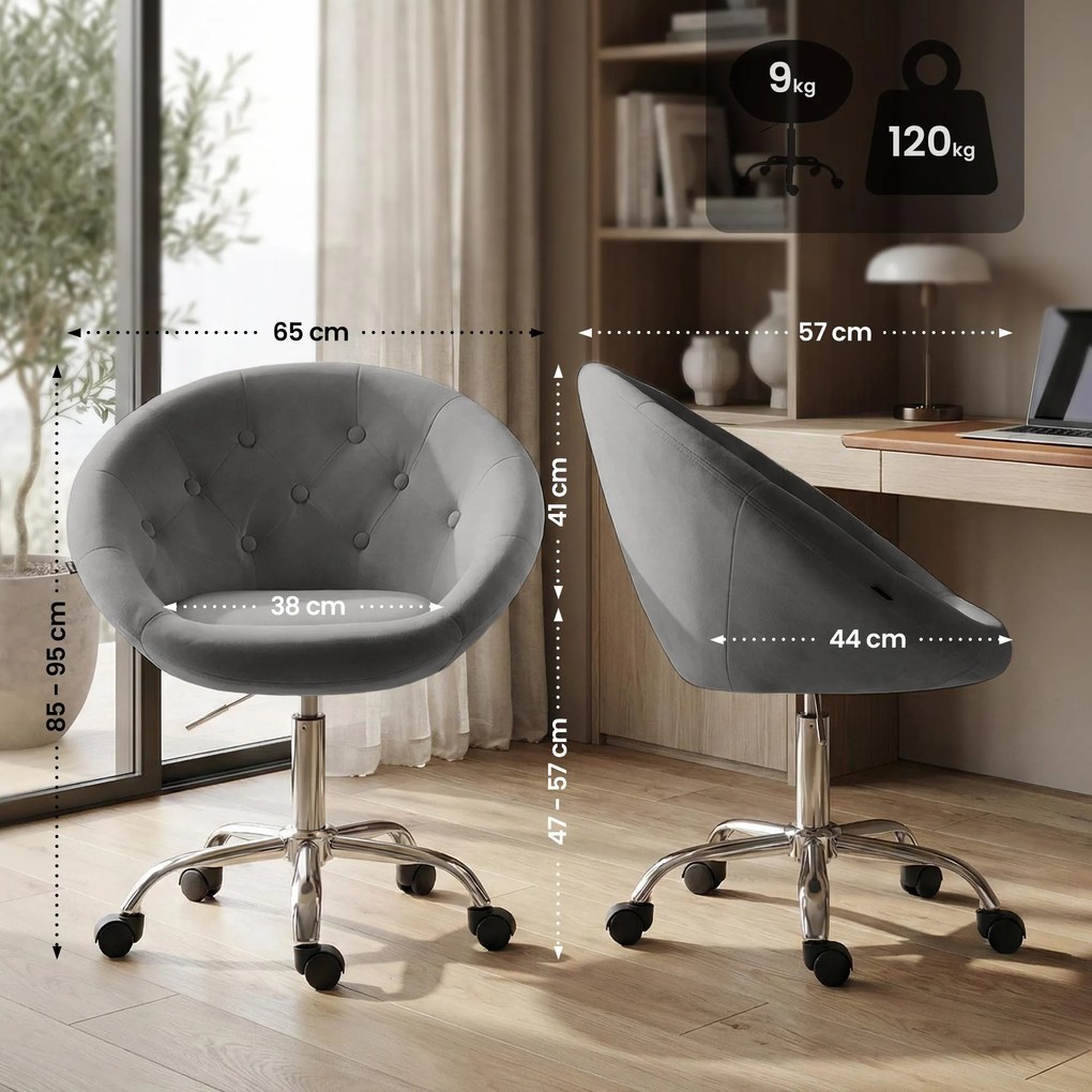 Pracovná stolička London zamat - sivá