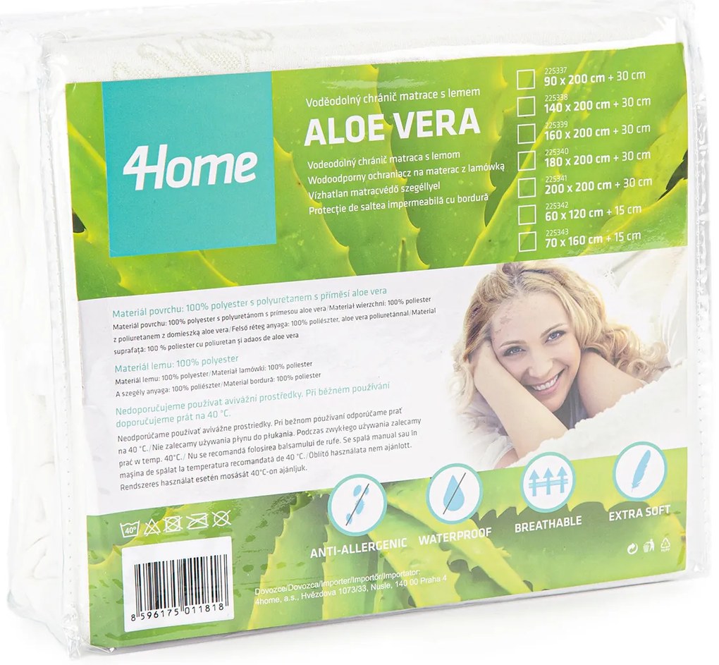 4Home Aloe Vera Nepriepustný chránič matraca s lemom, 160 x 200 cm + 30 cm, 160 x 200 cm