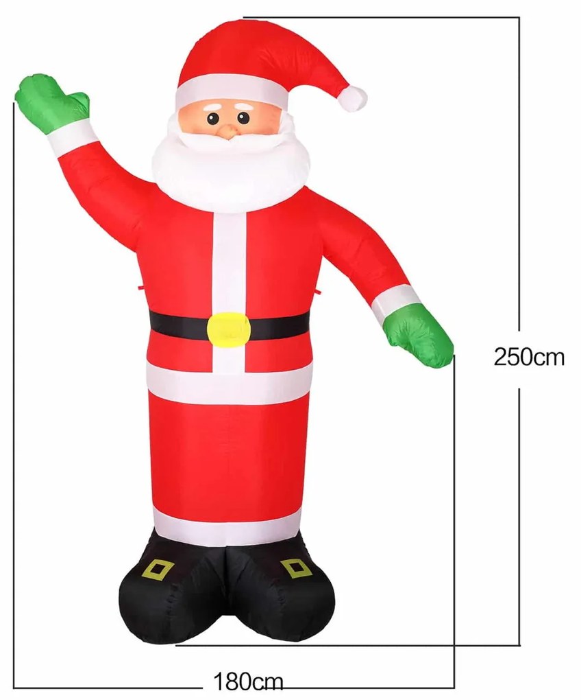 Monzana Nafukovací Dedo Mráz osvetlený, 250 cm, červená