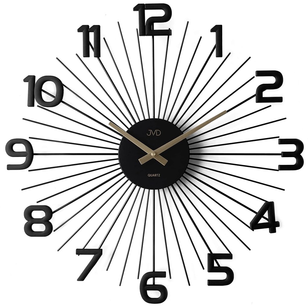 Nástenné hodiny JVD HT120.1 – moderné kovové hodiny 49 cm, čierna/zlatá
