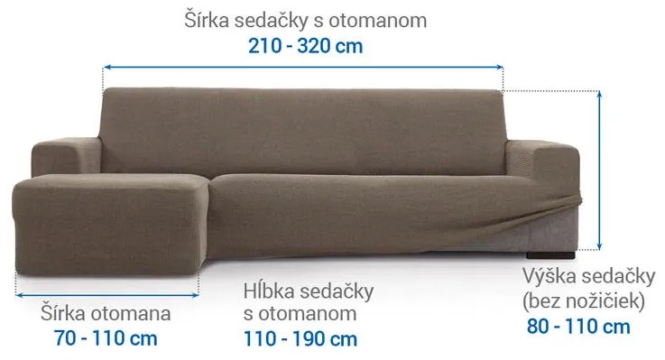 Super strečové poťahy HARMONIA oriešková sedačka s otomanom vľavo (š. 210 - 320 cm)