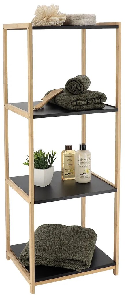 Polička do kúpeľne Black Bamboo, čierna/s drevenými prvkami