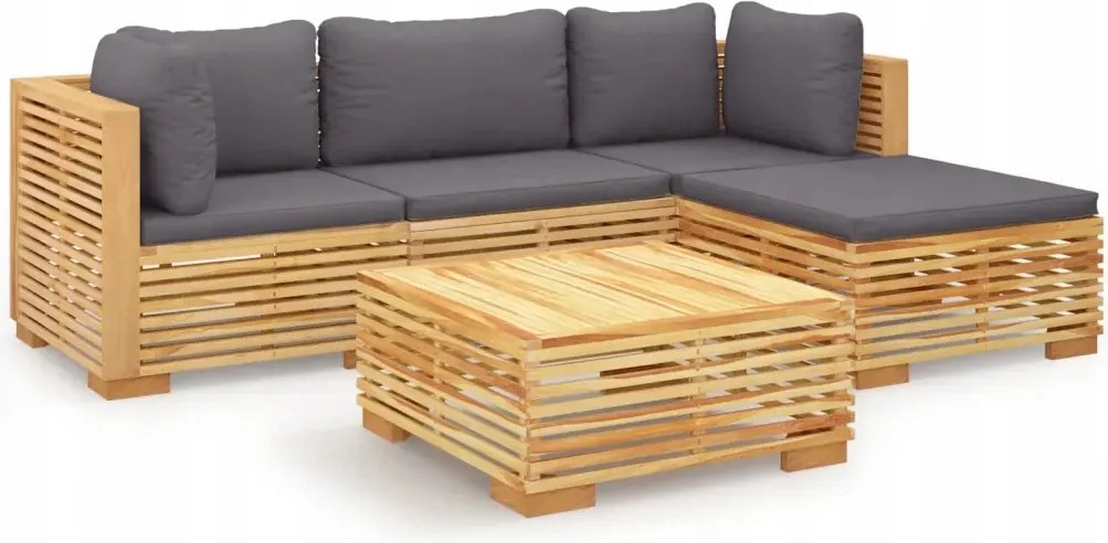 vidaXL 5-dielna sedacia súprava do záhrady, vankúše, teakové drevo