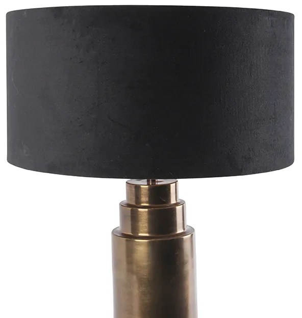 Stolná lampa v štýle Art Deco bronzová so zamatovým tienidlom čierna so zlatom 50 cm - Bruut