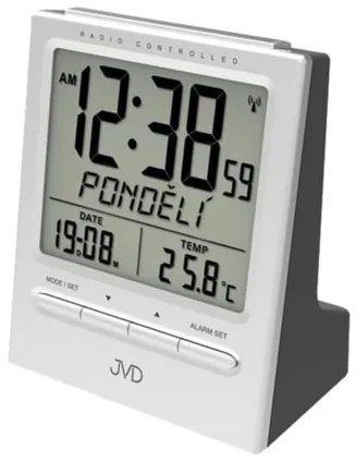 Rádiom riadený budík JVD RB9299.1 strieborný s LED podsvietením a teplomerom