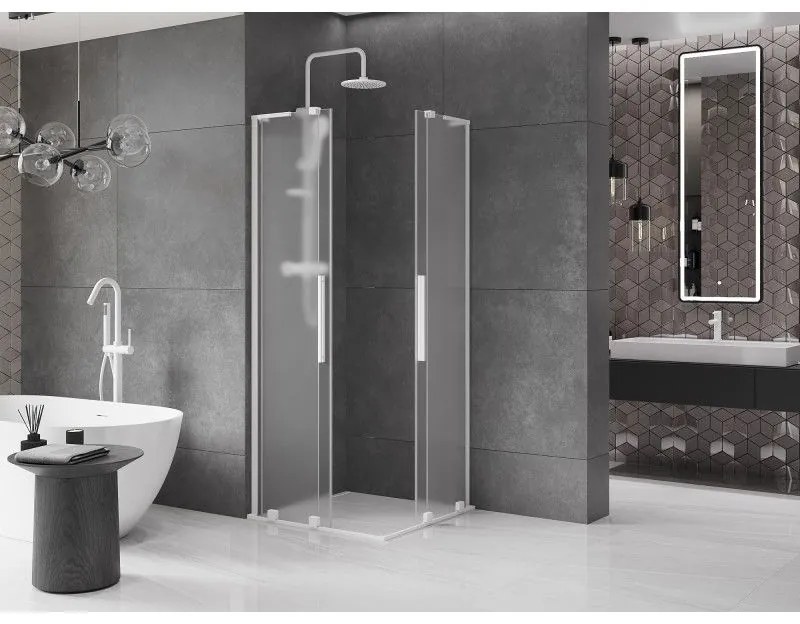 Mexen Velar L Duo, sprchový kút s posuvnými dverami 80 x 80 cm, 8mm sklo námraza, biela matná, 871-080-080-02-33-20