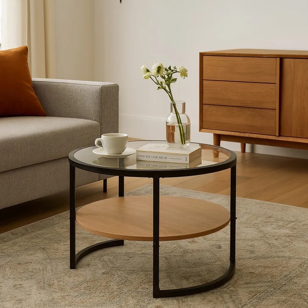 Čierny/v prírodnej farbe okrúhly konferenčný stolík v dekore duba ø 68 cm Zanu – Bonami Essentials