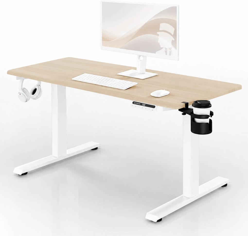 Elektrický stôl s nastaviteľnou výškou ergonomický biely/dub sonoma,1400x700 mm: ARIA