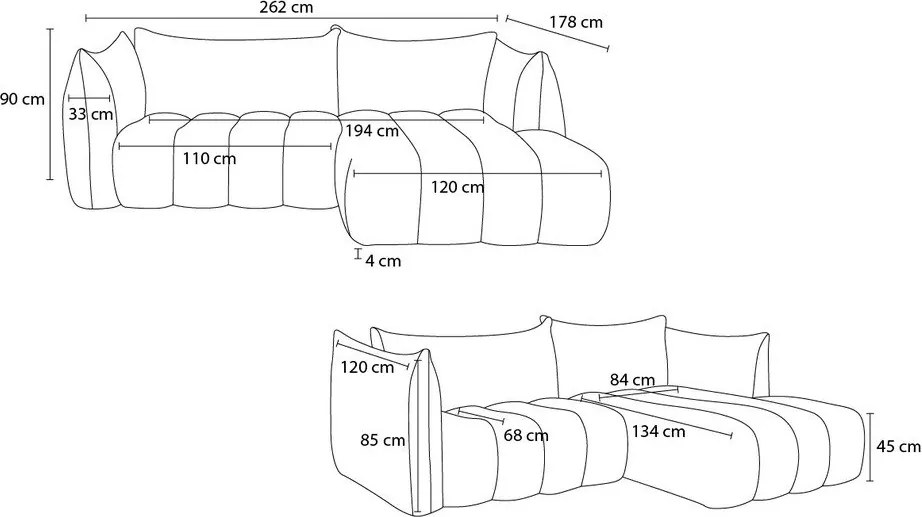 Sivá rohová pohovka z textílie buklé (ľavý roh/s leňoškou) Azra – Bobochic Paris
