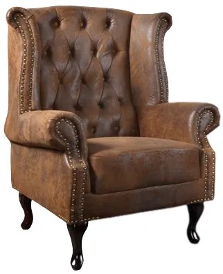 (2621) INGLESE Chesterfield ušiak kreslo antik hnede