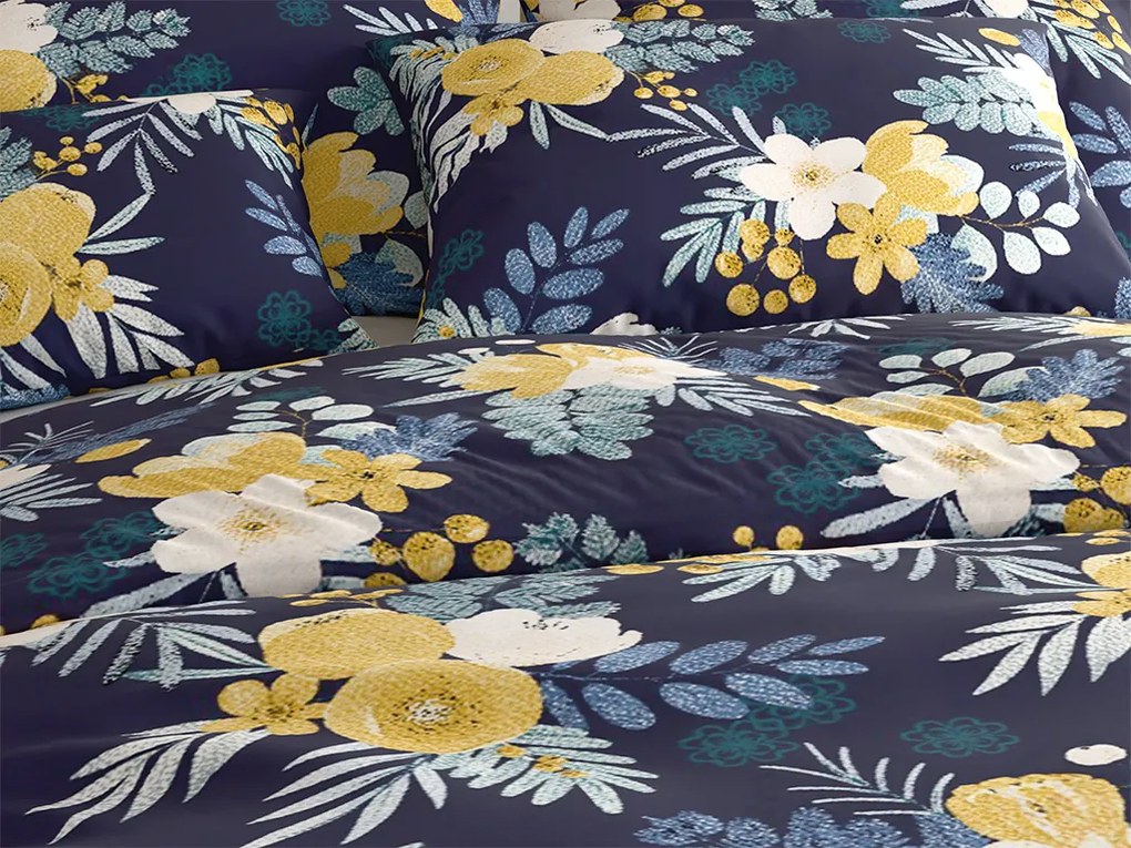 Obliečky z mikrovlákna FLOWERISH tmavo modré Rozmer obliečky: 70 x 90 cm | 140 x 200 cm