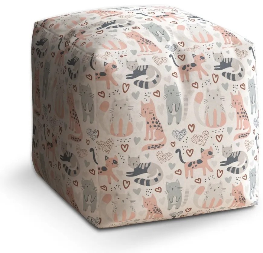 Taburet Cube maľované mačičky, farebná