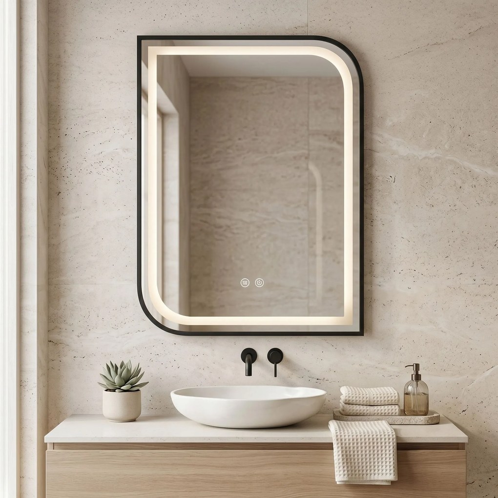 Rea Zone, LED zrkadlo, 50x70 cm, čierna matná, HOM-00302