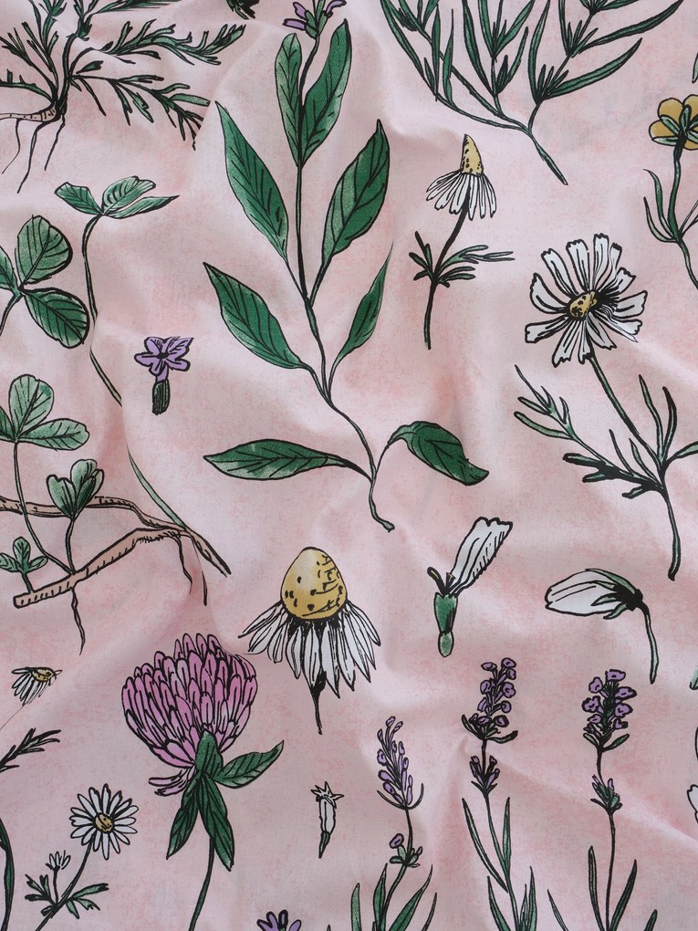 Bavlnená obliečka na vankúš Renforcé 50 × 70 cm - Herbár púdrový