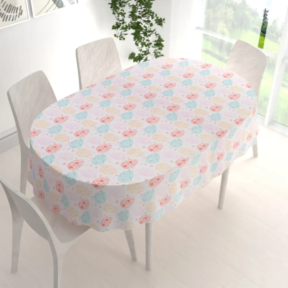 Biante Veľkonočný teflónový oválny obrus TF-106 Farebné kraslice na bielom 60x100 cm