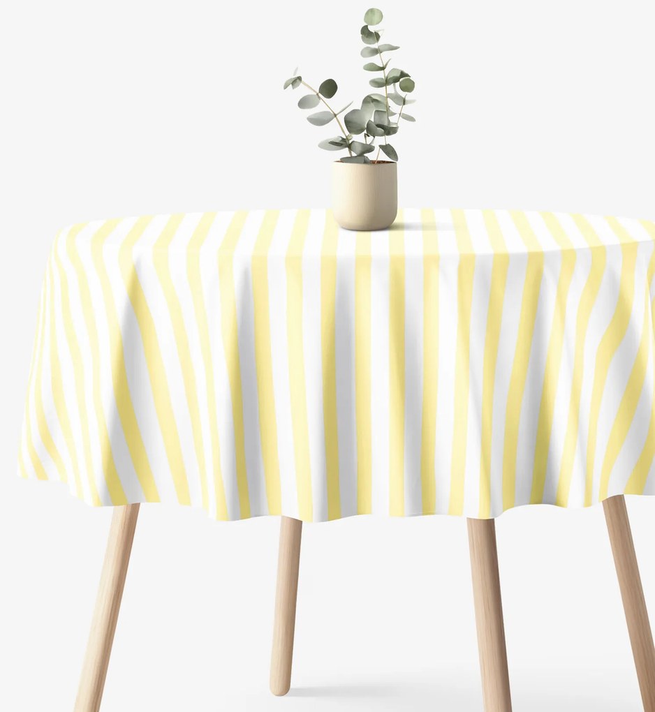 Goldea okrúhly obrus 100% bavlnené plátno - žlté prúžky Ø 120 cm