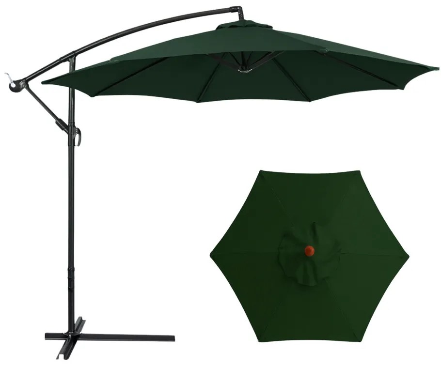 LEAN Bočný záhradný slnečník s nastaviteľným sklonom – 350 x 250 cm, zelený