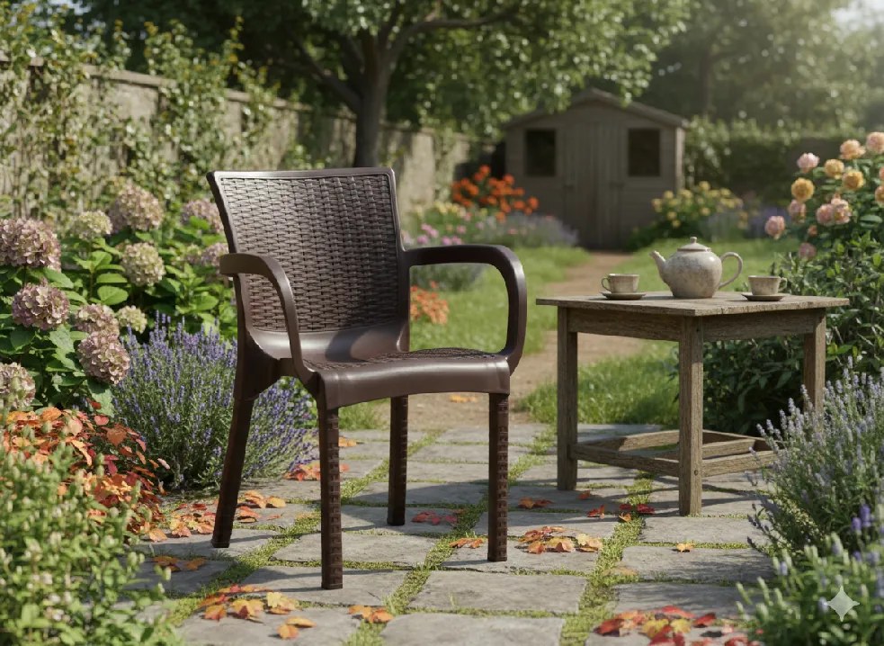 Garden Line Plastová Záhradná stolička s ratanovým vzorom 60 x 60 x 82 CM HNEDÁ