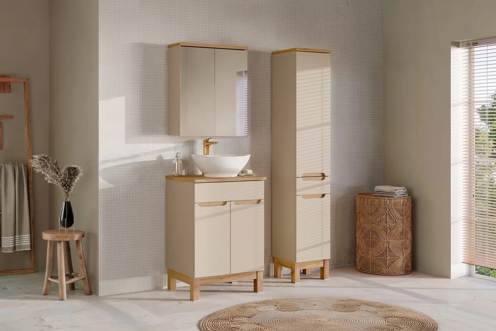 Kúpeľňová zostava Bali Nature s doskou a skrinkami 60 cm kašmírová/dub wotan