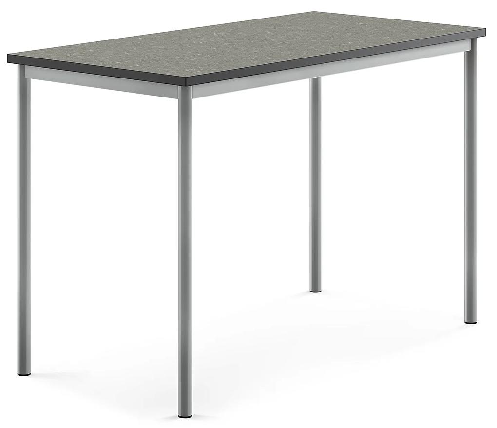 Stôl SONITUS, 1400x700x900 mm, linoleum - tmavošedá, strieborná