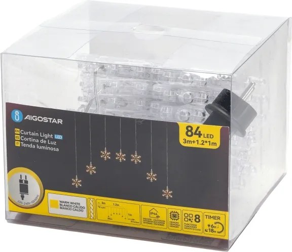 Aigostar - LED vonkajší vianočný reťaz 84xLED/230V 1,2x1m IP44 teplá biela vločky