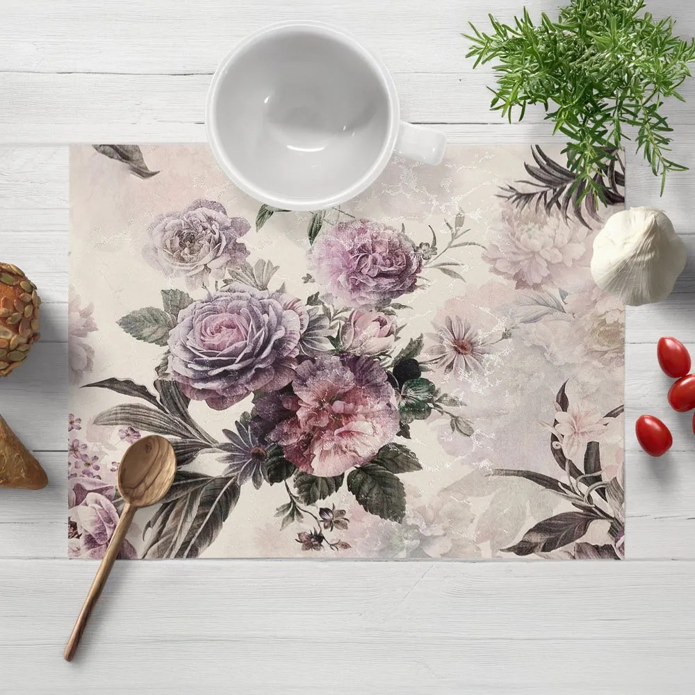 Biante Dekoračné prestieranie na stôl Parma PM-112 Fialové kvety na smotanovom 30x40 cm