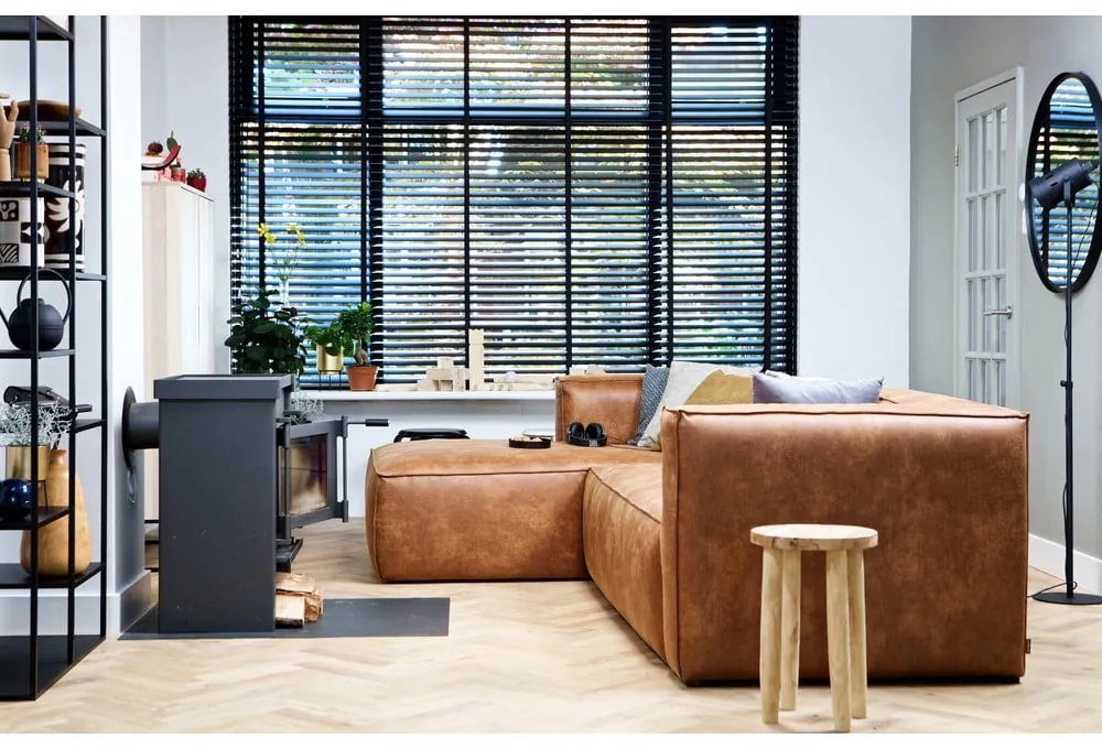 Hnedá rohová pohovka z recyklovanej kože WOOOD Bean, ľavý roh