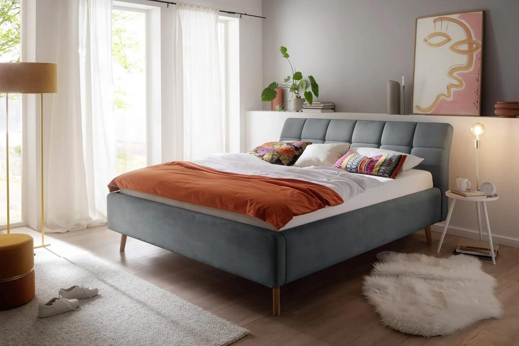 Čalúnená posteľ s prešívaným čelom lemina s úložným priestorom 160 x 200 cm modrá MUZZA
