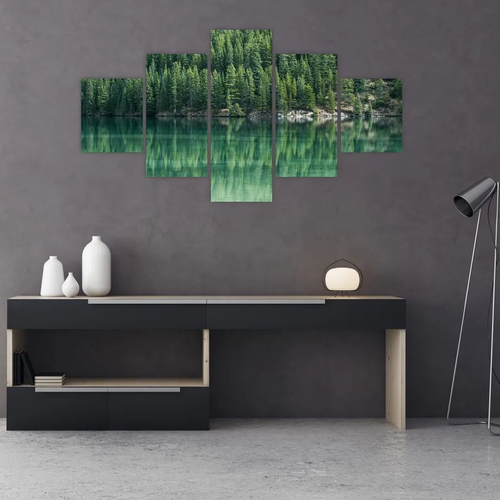 Obraz - Ihličnany pri jazere (125x70 cm), 40 ďalších rozmerov