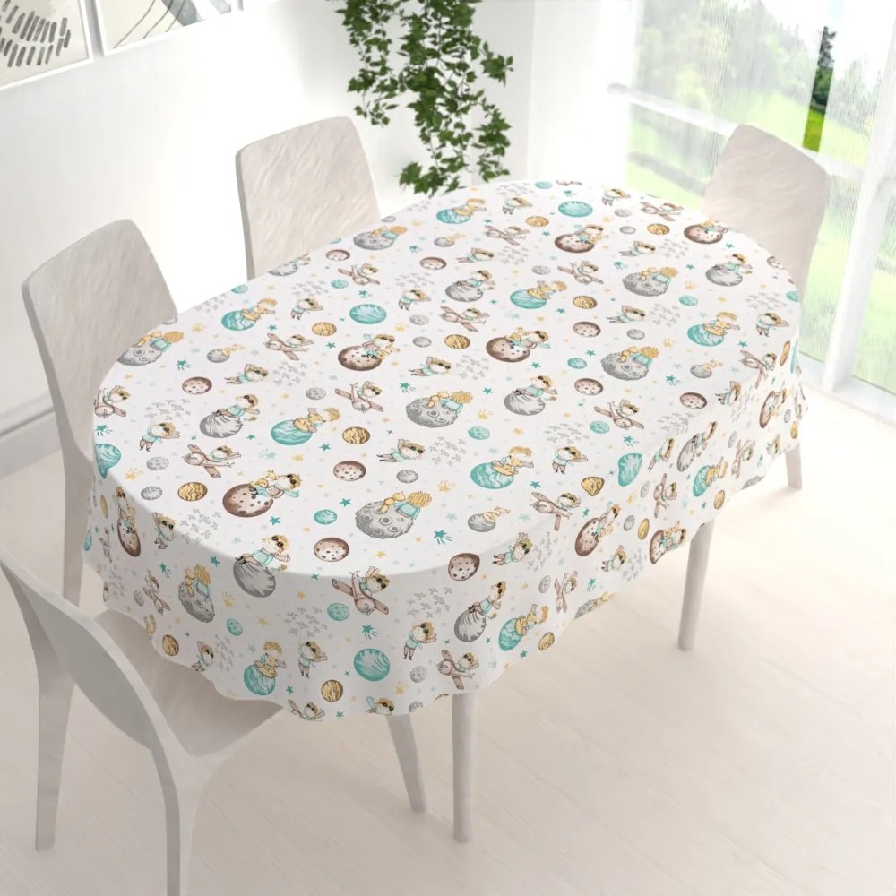 Biante Detský bavlnený oválny obrus Sandra SA-561 Malý princ na bielom 60x100 cm