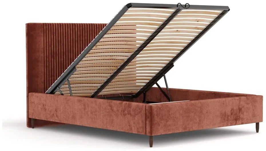 Čalúnená dvojlôžková posteľ s úložným priestorom s roštom 180x200 cm v tehlovej farbe Etero – Maison de Rêve