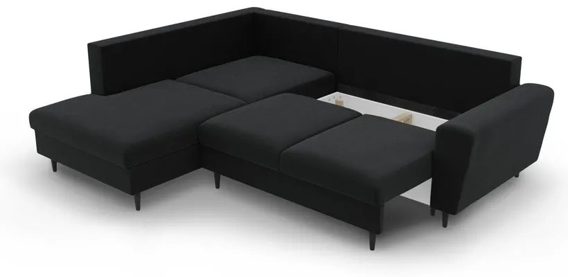 Čierna zamatová rozkladacia/s úložným priestorom rohová pohovka (ľavý roh/do L) Kyoto – Cosmopolitan Design