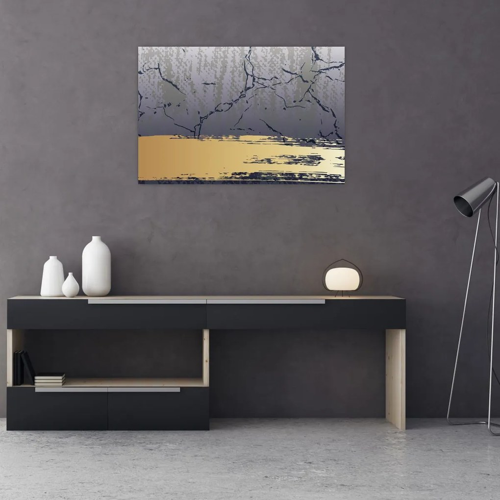 Obraz - Modrá a zlatá abstrakcia N⁰1 (90x60 cm)
