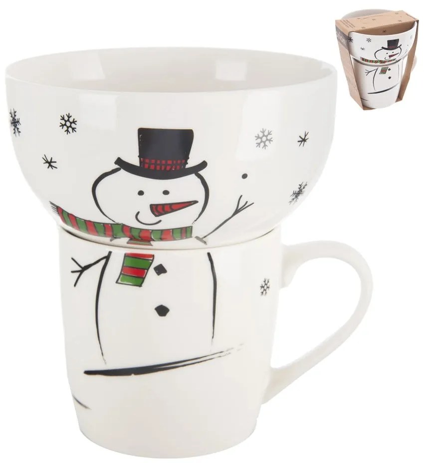 Biela porcelánová súprava hrnčeka a misky s vianočným motívom 2 ks 350 ml – Orion