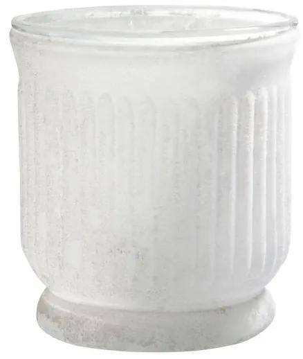 Biely sklenený svietnik s vrúbkami Strip - 9 * 9 * 9,5 cm