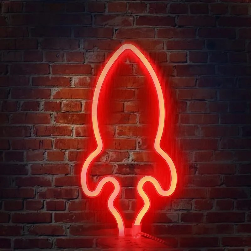 ACA Lighting Neónová lampička - Raketa, 3x AA batérie/USB kábel, IP20, červená farba