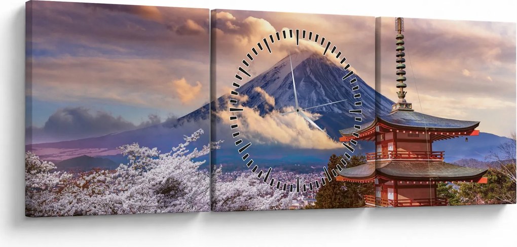 Obraz - Hora Fuji (s hodinami) (90x30 cm)