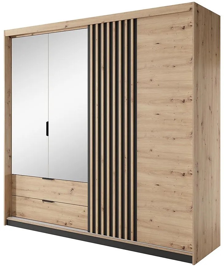 Šatníková skriňa TALLY 4D2S zrkadlo artisan dub/antracit