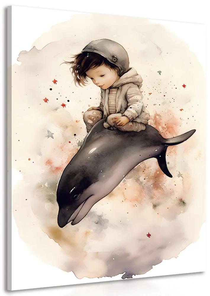 Obraz zasnený chlapček s delfínom Varianta: 60x90