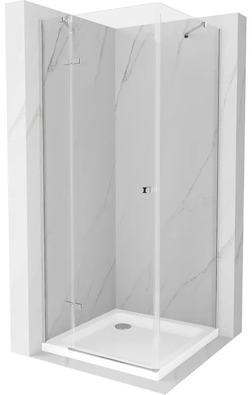 Mexen Roma, sprchovací kút 90 (dvere) x 90 (stena) cm, 6mm číre sklo, chrómový profil + slim sprchová vanička 5cm, 854-090-090-01-00-4010